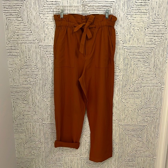 Ochre drawstring pants, paperbag waist - Picture 3 of 8